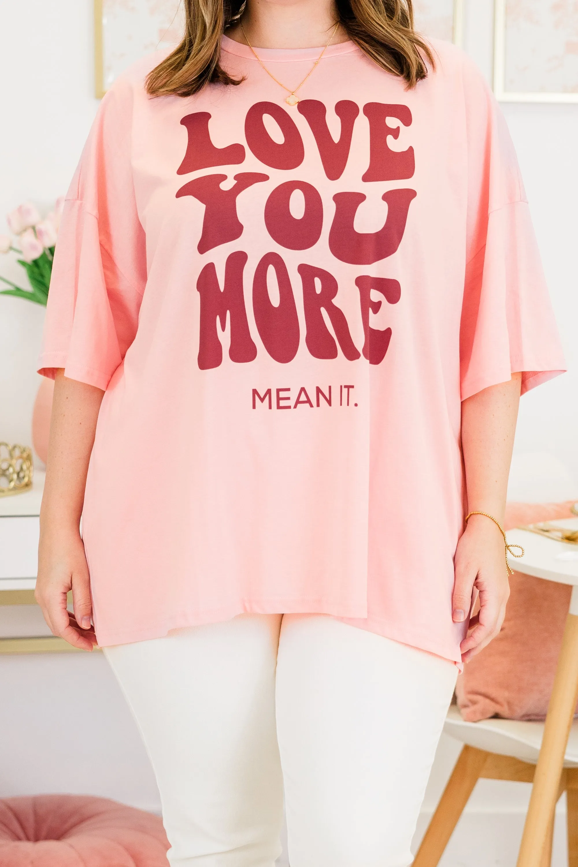 Love You Mean It Boyfriend Tee, Dark Pink