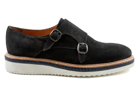 Suede Double Monk Strap Shoes,Monk Strap Sneakers, Navy Monk Strap Dress Shoes That Feel like Sneakers, Navy Suede Monk Strap, Best Monk Strap Shoes:  Nas by Debbano